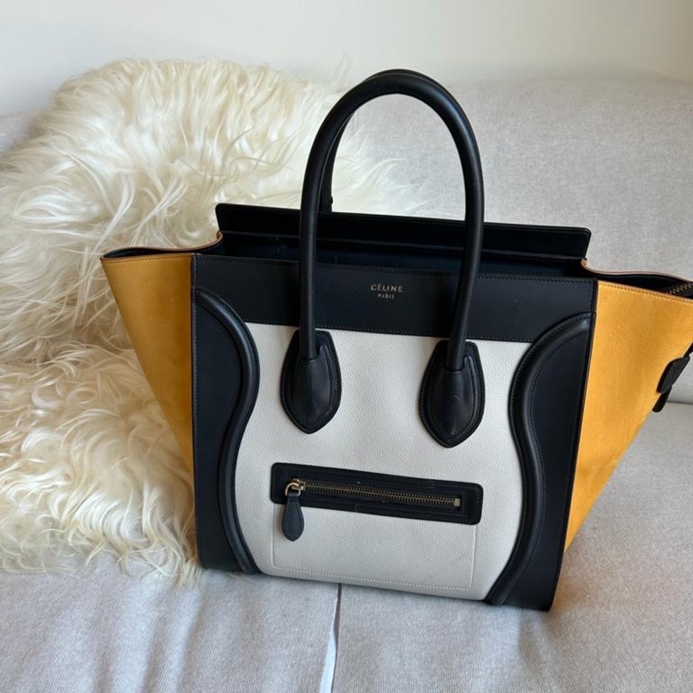 Celine Mini Luggage Shopper Tote in Mustard/Black/Grey color block